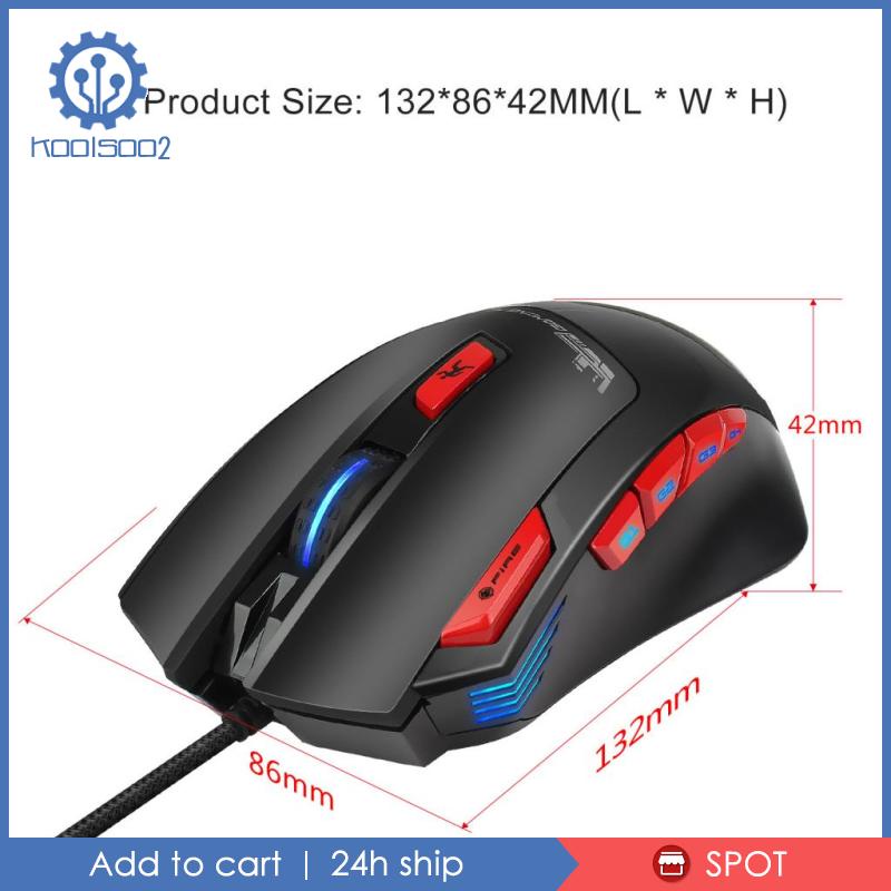 [KOOLSOO2]9Buttons USB Wired Gaming Mouse Adjustable 800~6000 DPI LED Light Mice Black