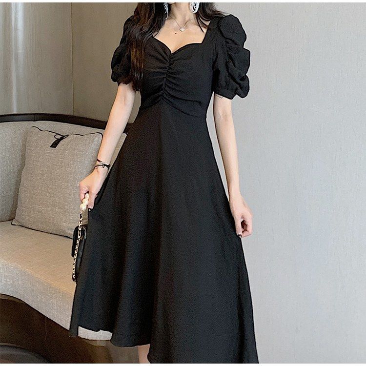 Women's retro dress medium-length fairy skirt V-neck thin chiffon skirt