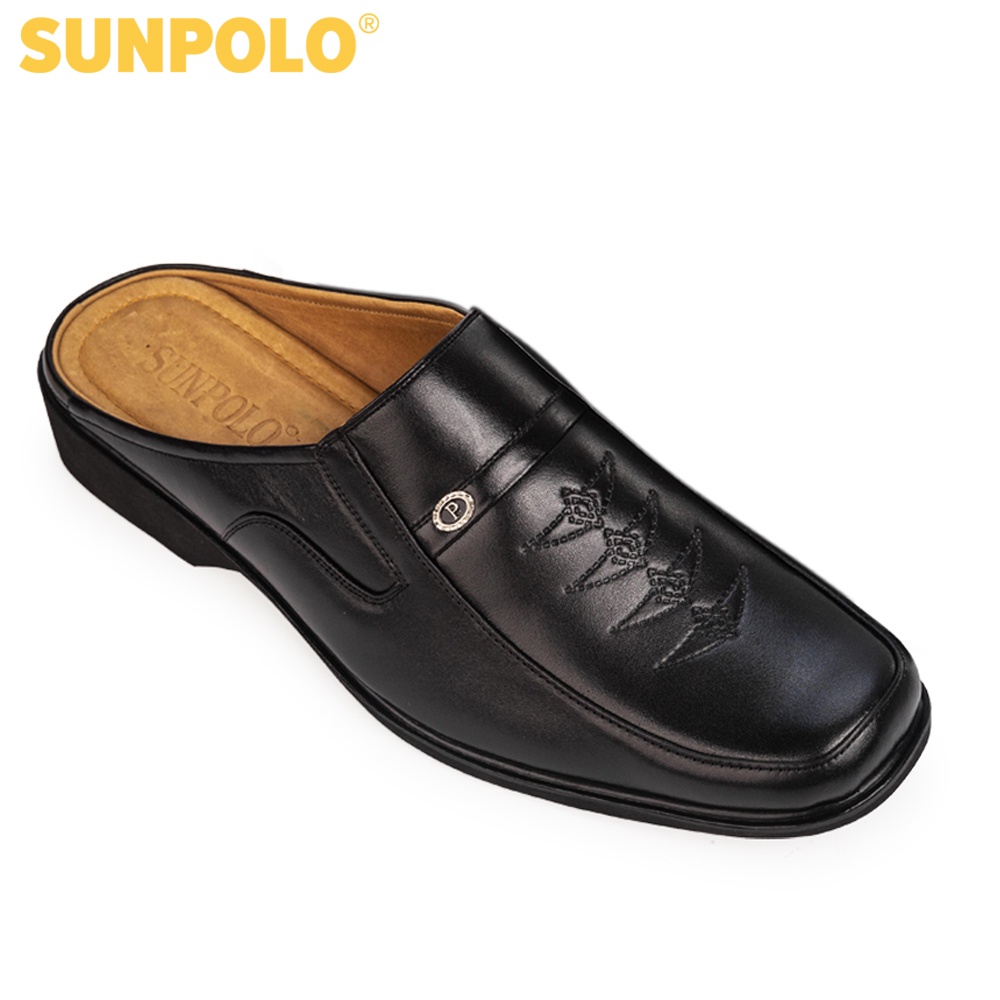 Giày Sục Sapo Bít Mũi Nam Da Bò Cao Cấp SUNPOLO Đen - SPO008 | BigBuy360 - bigbuy360.vn