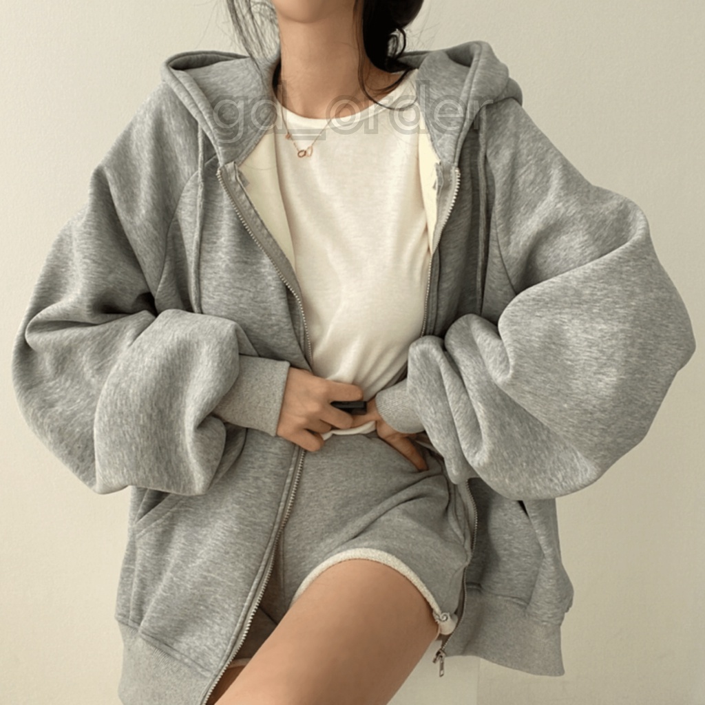 K62|Áo khoác hoodie dáng rộng dây kéo có mù chất bông dày dặn giữ ấm hàn quốc gd_order