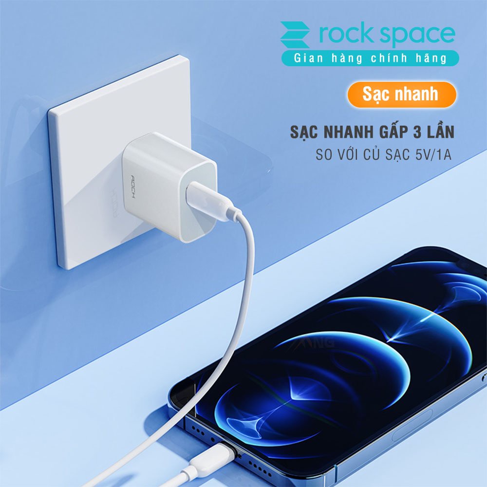 Bộ sạc nhanh PD 20W cho iP Rockspace T18 củ sạc nhanh chống cháy nổ-Bảo hành 12 tháng