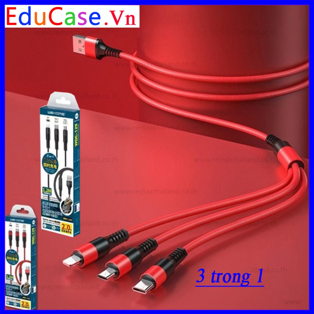 Cáp Sạc Nhanh 3 trong 1 dây dù WDC-125, Dây Cáp Sạc 3 Đầu Thông Minh Đa Năng, tiện dụng – Educase.vn