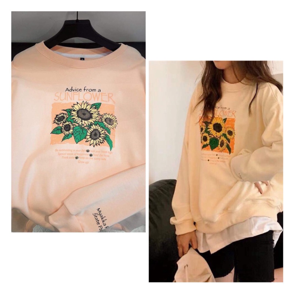 Áo Sweater tay dài Sun Flower Hoa Cúc Form rộng Unisex Nam Nữ Couple đều mặc được