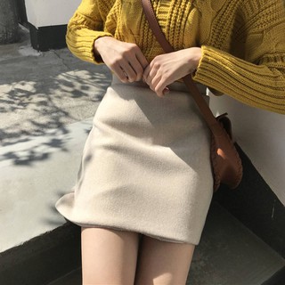 chân váy ulzzang chân váy dạ chữ A be sữa đen kiểu dáng Hàn Quốc ngắn