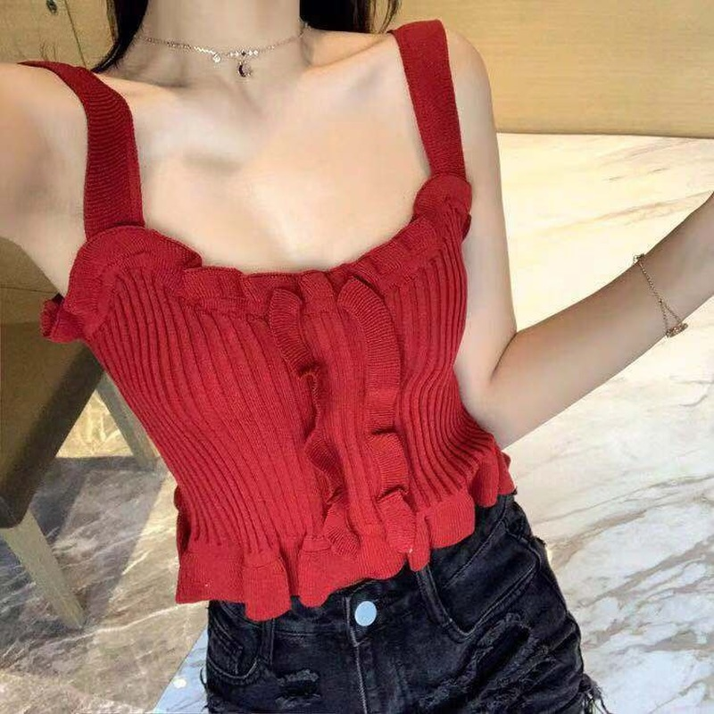 Korean style short knitted all-match sleeveless bottoming camisole，cheap borong of Koreanfashion women's clothing readystock 210521