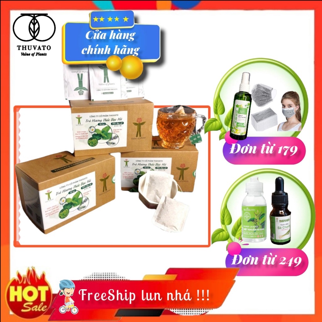 Trà hương thảo bạc hà THUVATO trà túi lọc, trà thanh lọc, mát gan giải độc 100% thiên nhiên 60gr 20 túi x 3gr