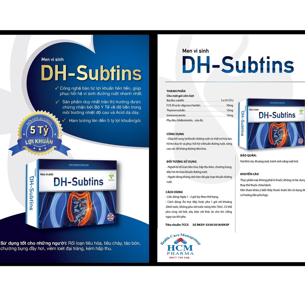 Men vi sinh Bio probiotic DH SUBTINS 5 tỷ bào tử lợi khuẩn giảm táo bón tiêu chảy chướng bụng đầy hơi cho bé DHG04