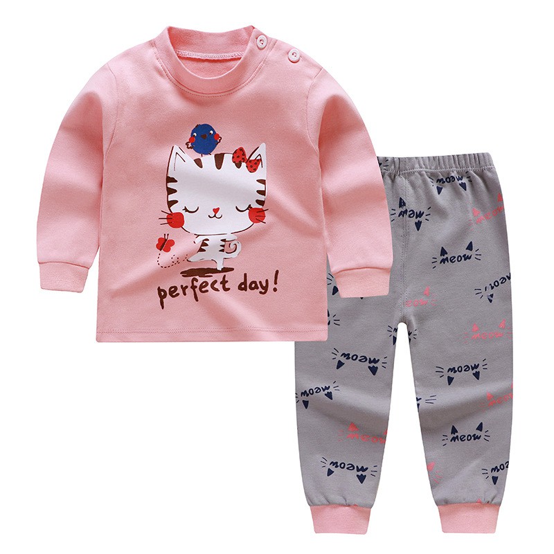 Bộ thun cotton dài tay hoạt hình B011-gấu xám cho bé từ 6m-4T