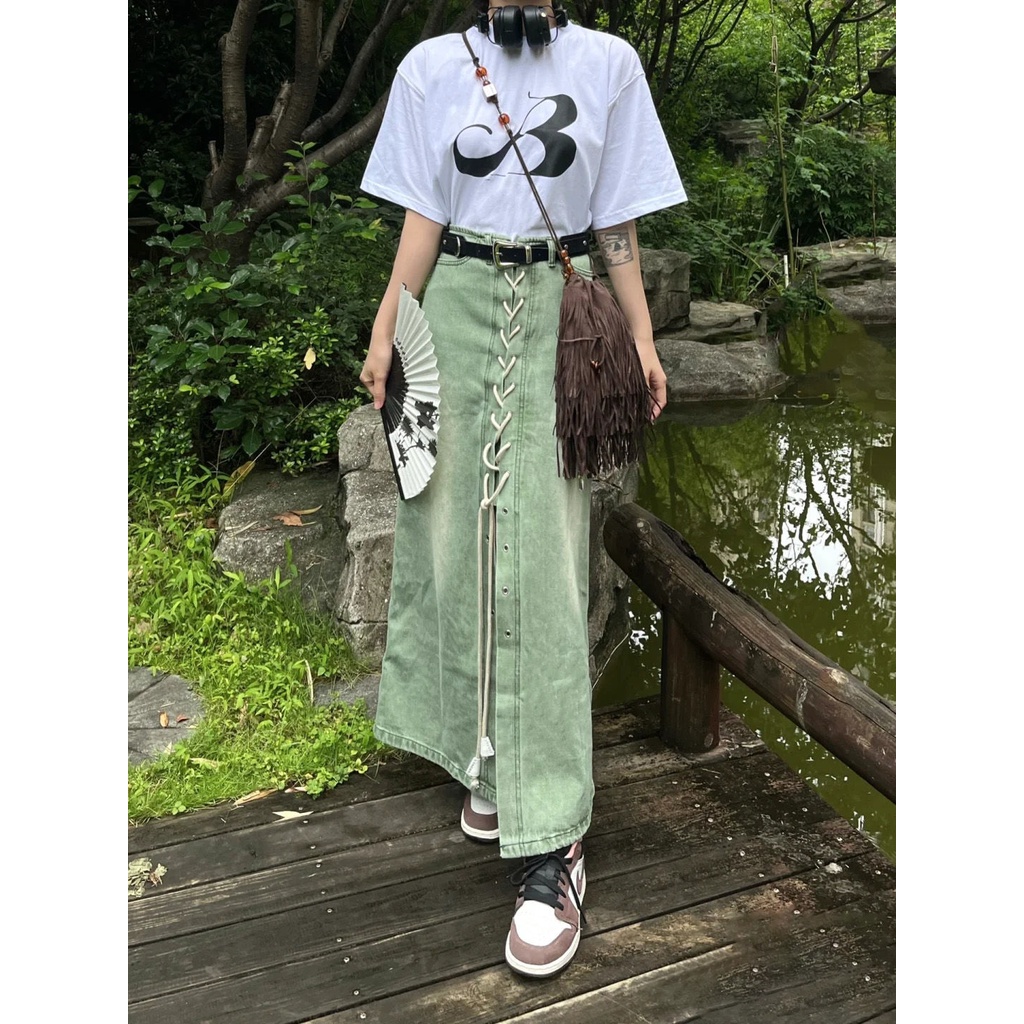 ❀✲Chân Váy Denim Đuôi Cá Lưng Cao Thiết Kế Cột Dây Thời Trang Mùa Hè Cho Nữ