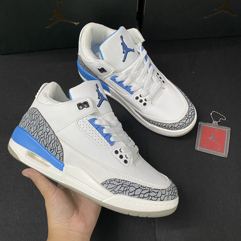 Giầy jordan 3 trắng xanh chơi bóng rổ cho nam Fullbox