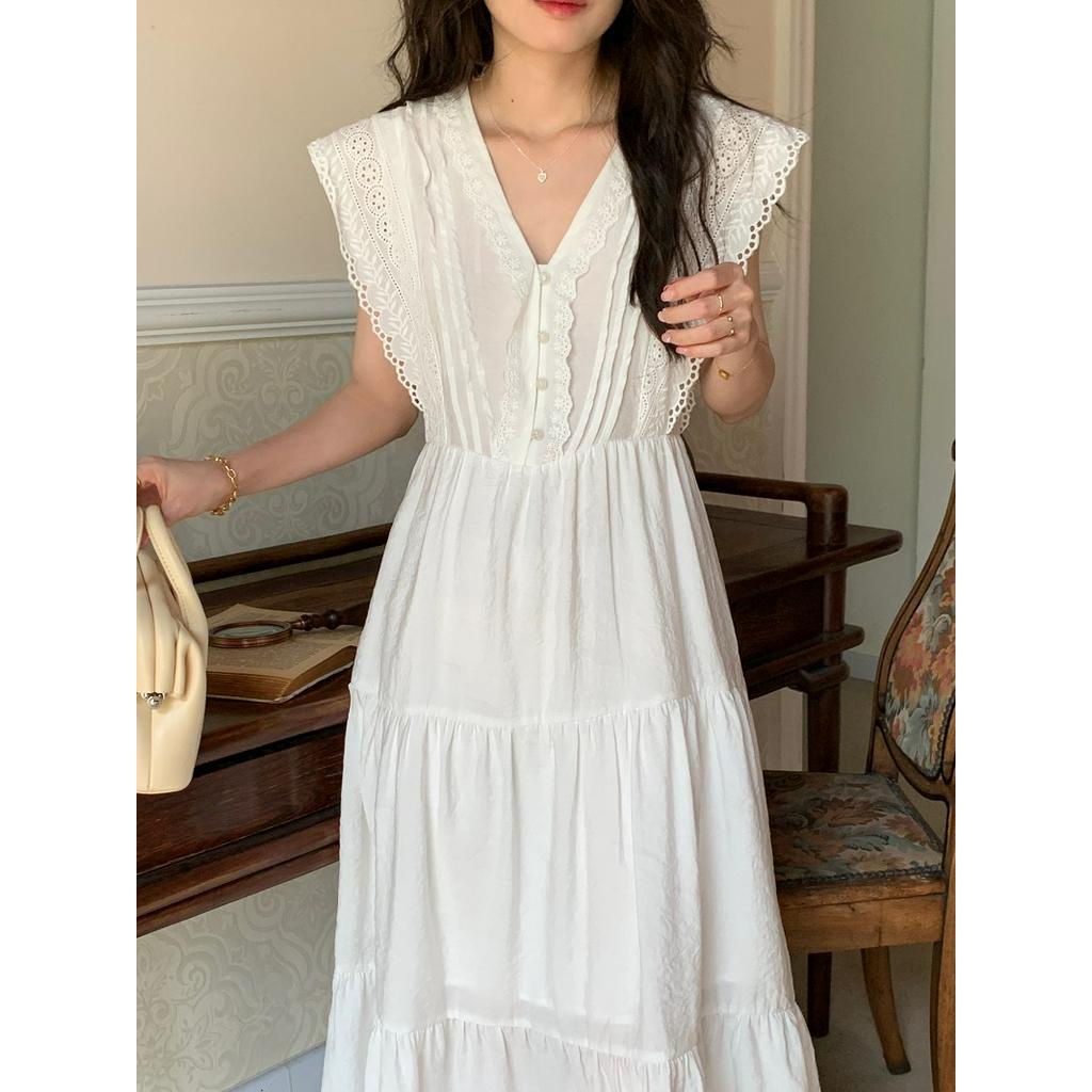 Đầm Ren Không Tay Lưng Cao Cổ V Thời Trang Quý Phái 61773