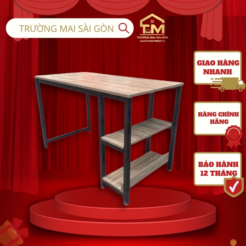 Bàn làm việc văn phòng hong tập có kệ sách tiện lợi chân sắt sơn tĩnh điện mặt bàn MĐF chống ẩm Trường Mai Sài Gòn