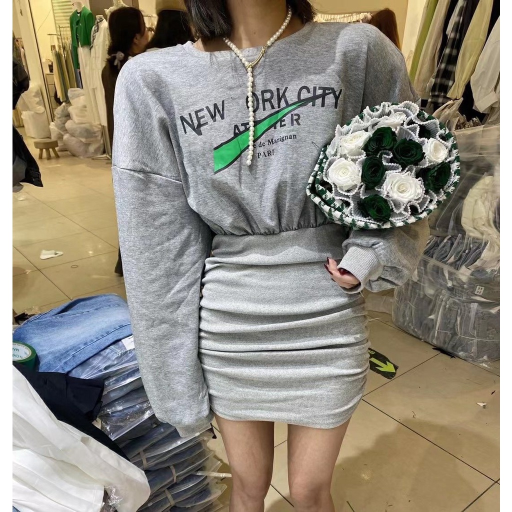 Váy Sweater Thể Thao Chữ Logo LSEOUL V1297 Chất Dày Dặn Trẻ Trung Năng Động