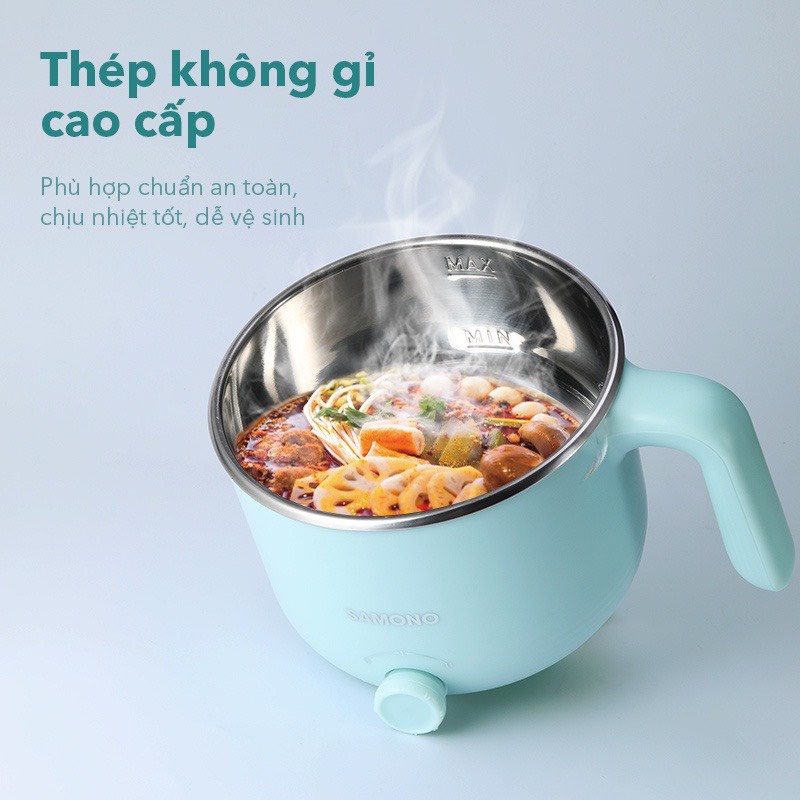 Nồi điện đa năng SAMONO SW - DG01 dung tích 1.2L có xửng hấp nấu lẩu hấp rau nấu chè tùy thích - Bảo hành 12 tháng