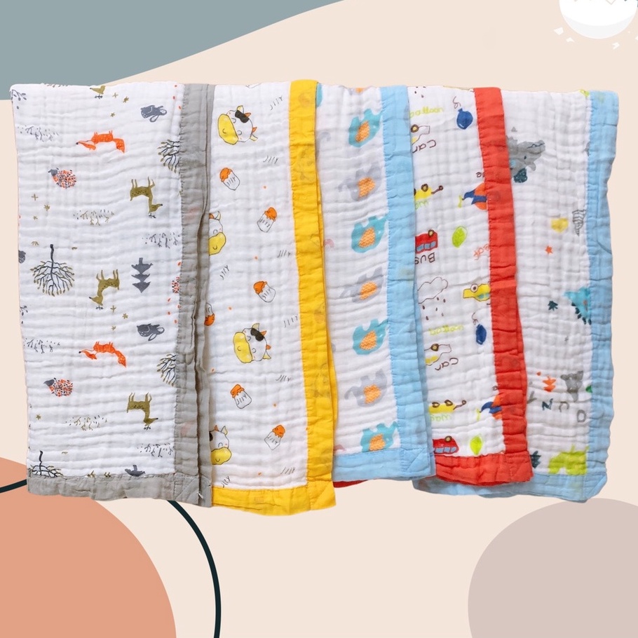 Khăn tắm, chăn đắp aden xô 6 lớp nhăn (KT 110x110cm) có viền màu cực cute cho bé.