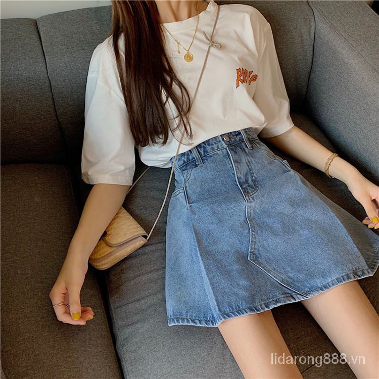 Quần Short Jeans Giả Váy Cạp Cao Phong Cách Hàn Quốc Cho Nữ Fb6X