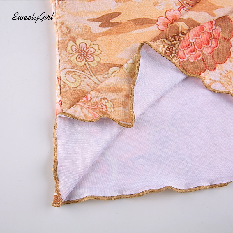 Áo Thun Tay Loe Dài Cổ Chữ V In Họa Tiết Phong Cách Cổ Điển Thời Trang Dành Cho Nữ