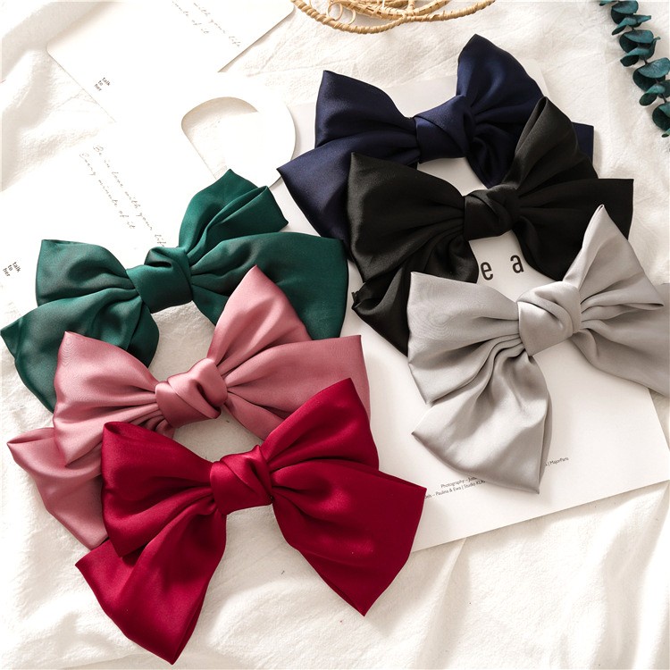 Kẹp Tóc Nơ Vải Bản To Màu Cơ Bản Phong Cách Vintage Hàn Quốc dành cho nữ