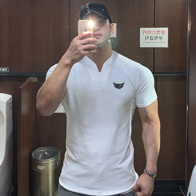 Áo Thun Thể Thao Cổ Chữ V Tay Ngắn Bằng Cotton Thời Trang Cho Nam 2021