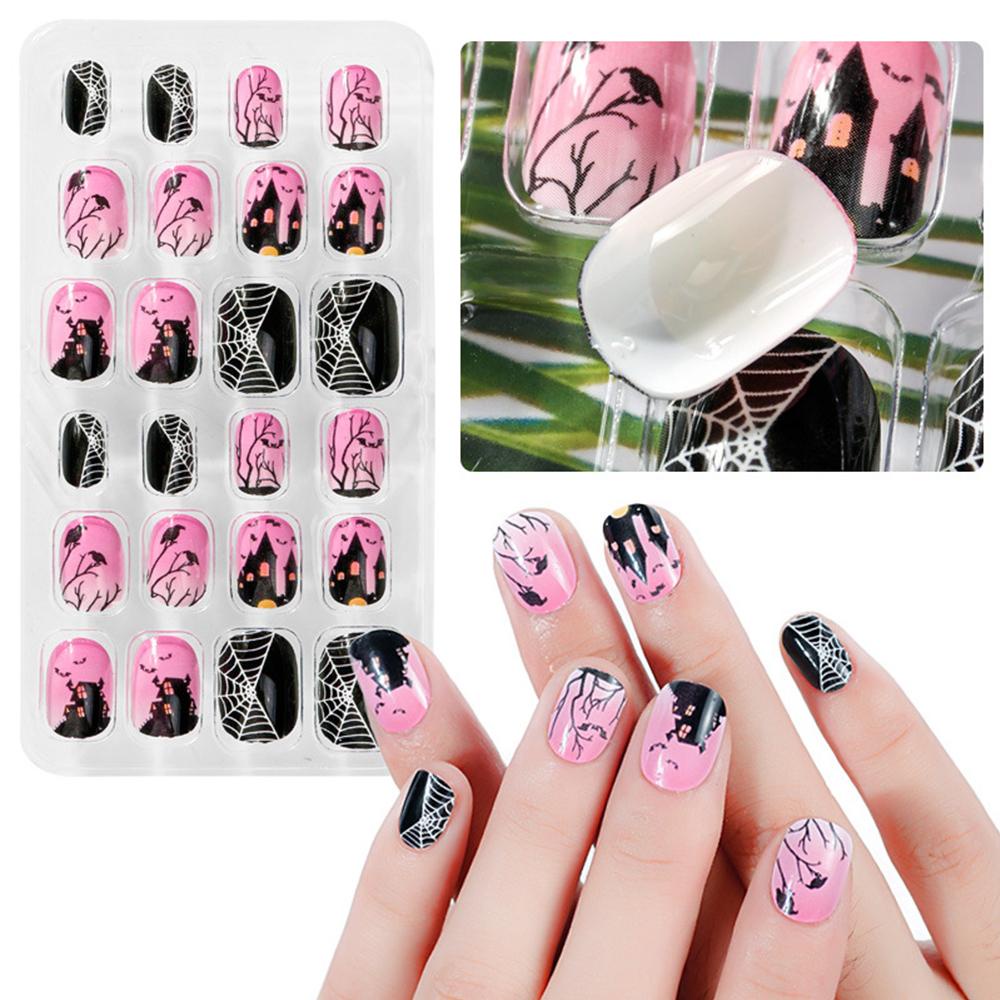CLEOES Móng Tay Giả Tự Dính Họa Tiết Hoạt Hình Phong Cách Punk Halloween Cho Bé Gái