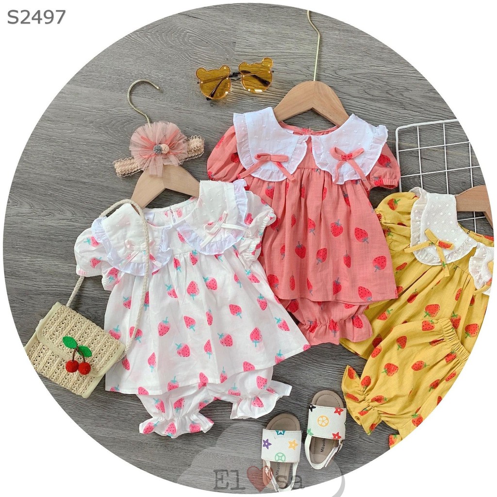 {HÀNG MỚI VỀ} Bộ đồ bé gái -    BỘ QUẢ DÂU BÁNH BÈO    - BDT3M
