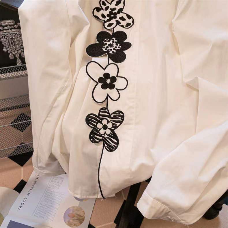 Áo Sơ Mi Dáng Rộng Thêu Hoa Kiểu Hồng Kông Dễ Thương Thời Trang Xuân Thu Cho Nữ