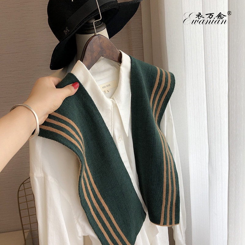 Áo Choàng Cổ Dệt Kim Hai Mặt Màu Sắc Hải Quân Thời Trang Xuân Thu Cho Nữ