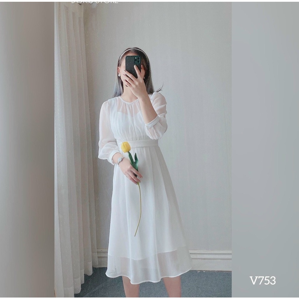 Váy trắng xòe chất tơ cao cấp hàng thiết kế, đầm xòe tiểu thư dự tiệc, đi chơi nhẹ nhàng, sang chảnh