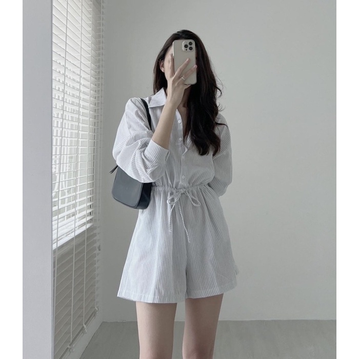 Jumpsuit Kẻ Sọc Dây Rút