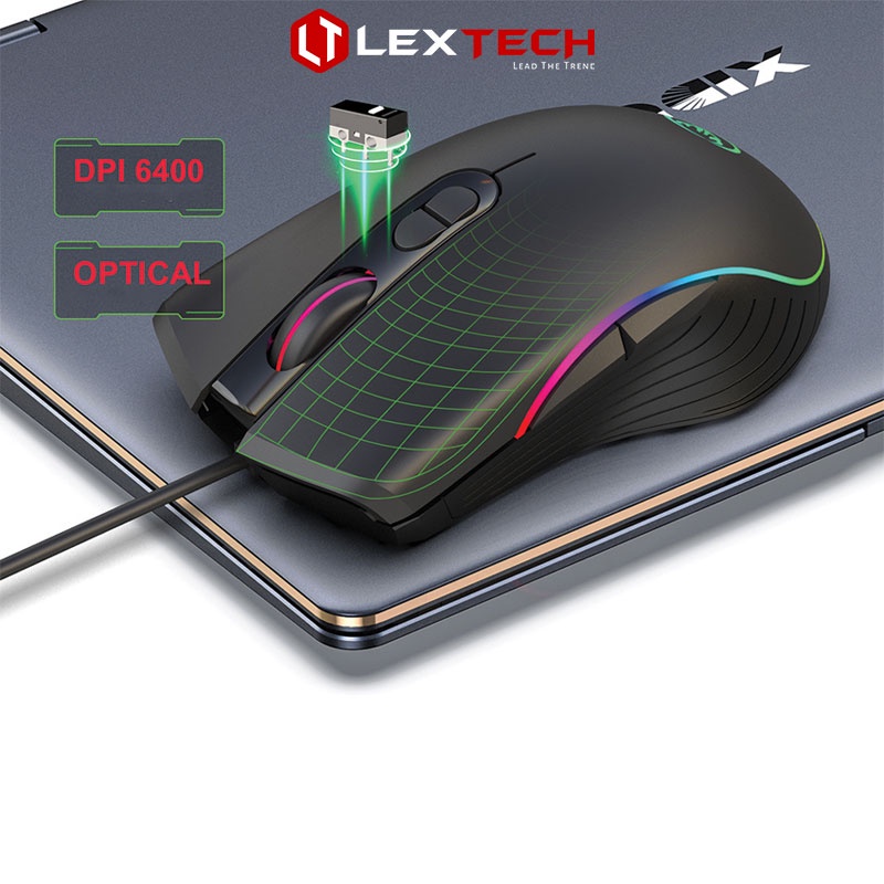 Chuột gaming máy tính có dây LexTech HXSJ 6400 DPI LED RGB 20 triệu click bền bỉ cho game thủ văn phòng laptop PC CA867