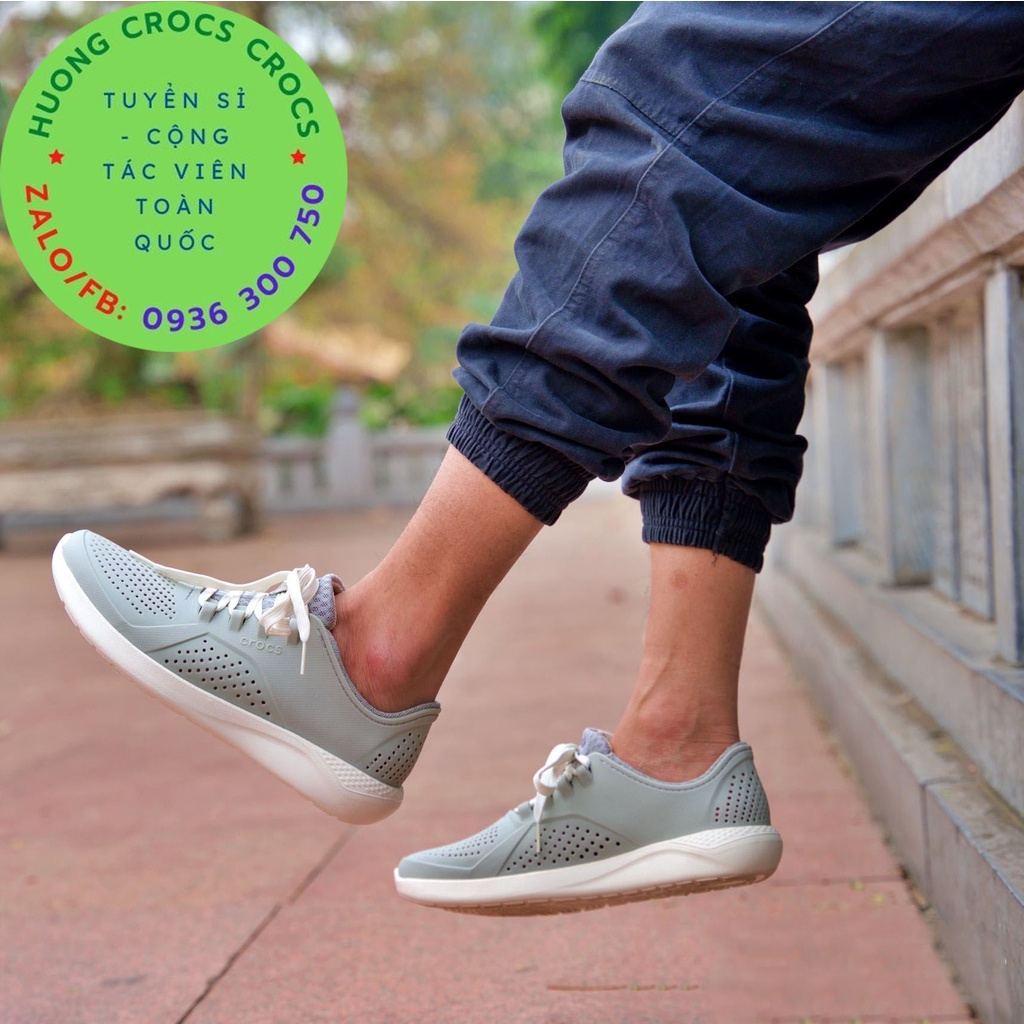GIÀY NHỰA CROCS LITERIDE PACER XỊN ĐÉT CHO NAM MÀU XÁM FULL BOX