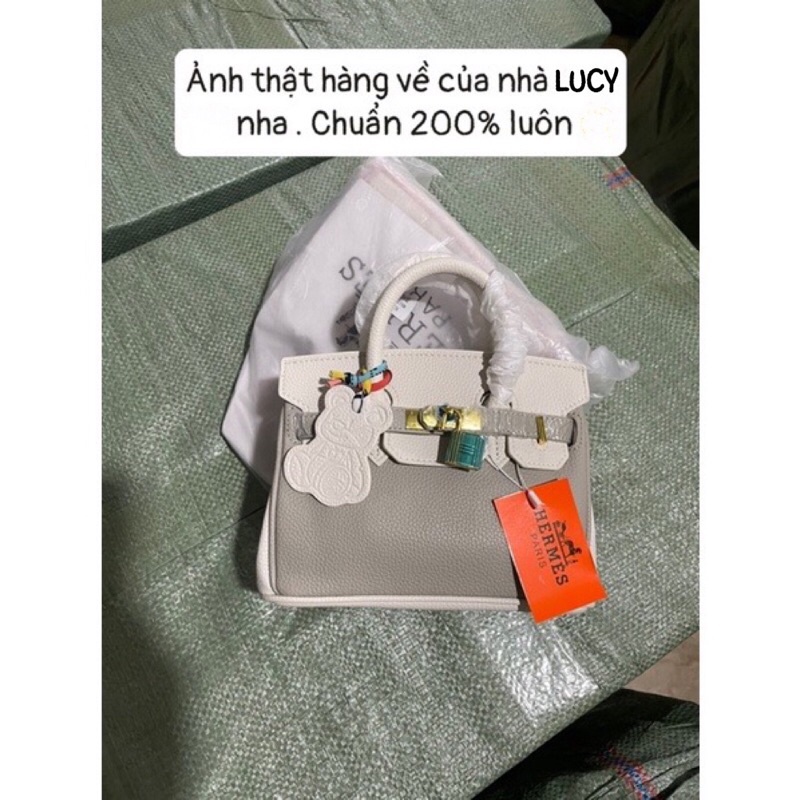 Túi chữ H tag gấu Bikin size 20 chất da togo hàng QC cao cấp