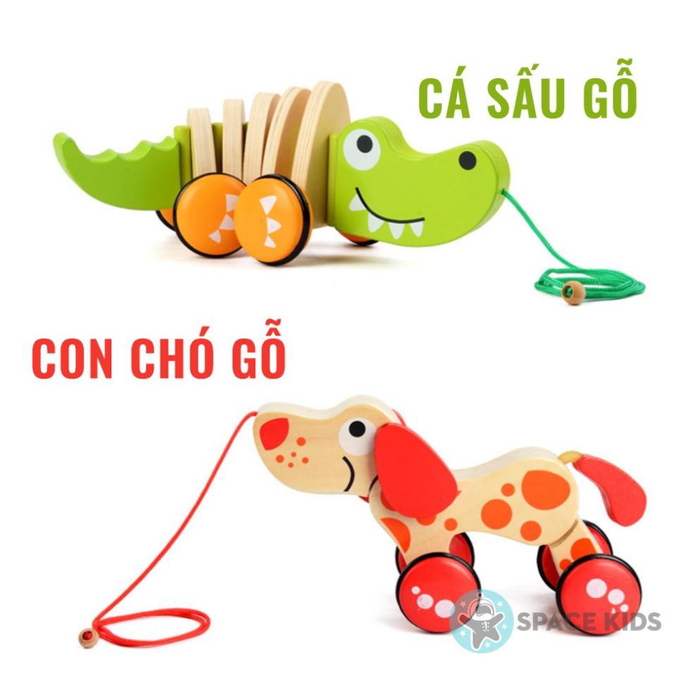 Đồ chơi trẻ em bằng gỗ Con chó gỗ có dây kéo Space Kids đồ chơi vận động cho bé