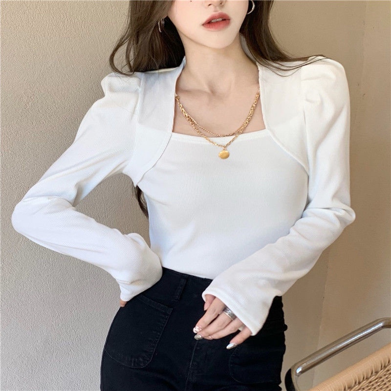 IELGY  Áo Croptop Cổ Vuông Dáng Ôm Phối Dây Xích Thời Trang Cho Bạn Gái