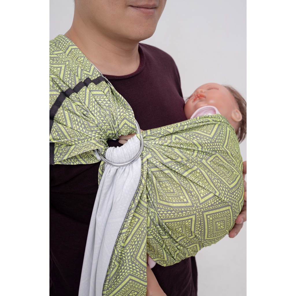 Địu vải BUBI Ring Sling Gen 1 - Thun 4 chiều - Xanh lập thể