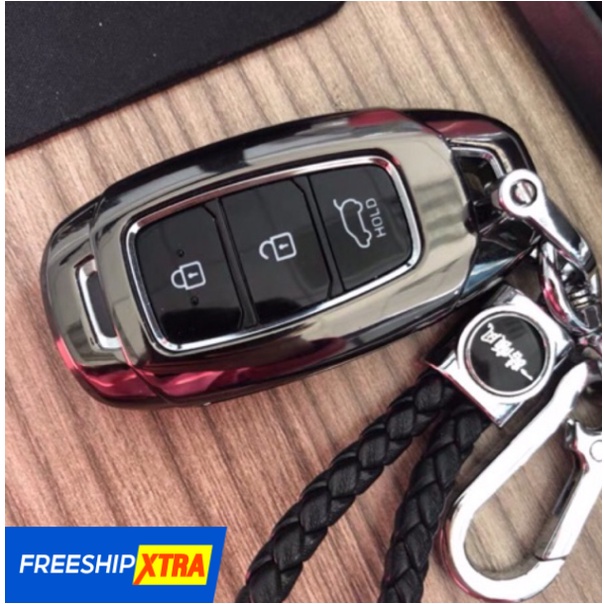 Ốp khoá Smartkey Accent, Kona, Santafe Hyundai Kim Loại Sáng Bóng