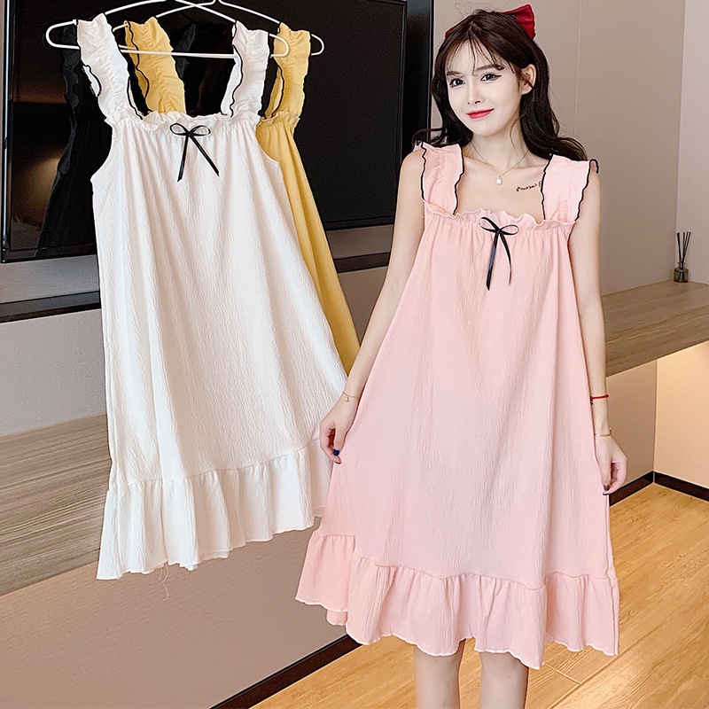 Đầm Ngủ Cotton Hai Dây  Ngực Màu Trơn Thời Trang Mùa Hè Hàn Quốc Dễ Thương | BigBuy360 - bigbuy360.vn