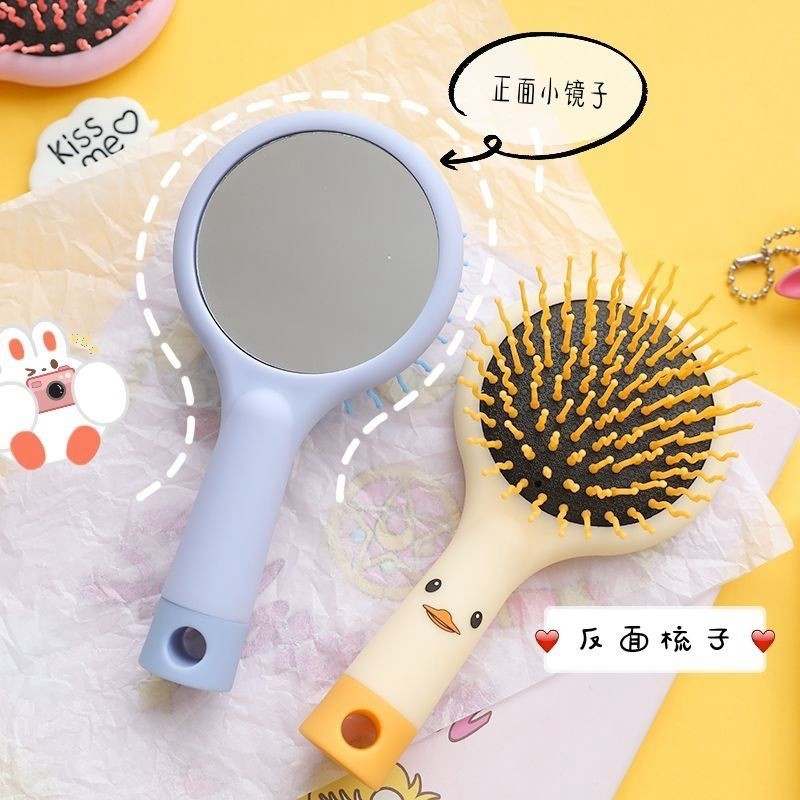 Lược Mini Massage Cầm Tay Kèm Gương - Lược Đệm Mát Xa Bỏ Túi Siêu Dễ Thương