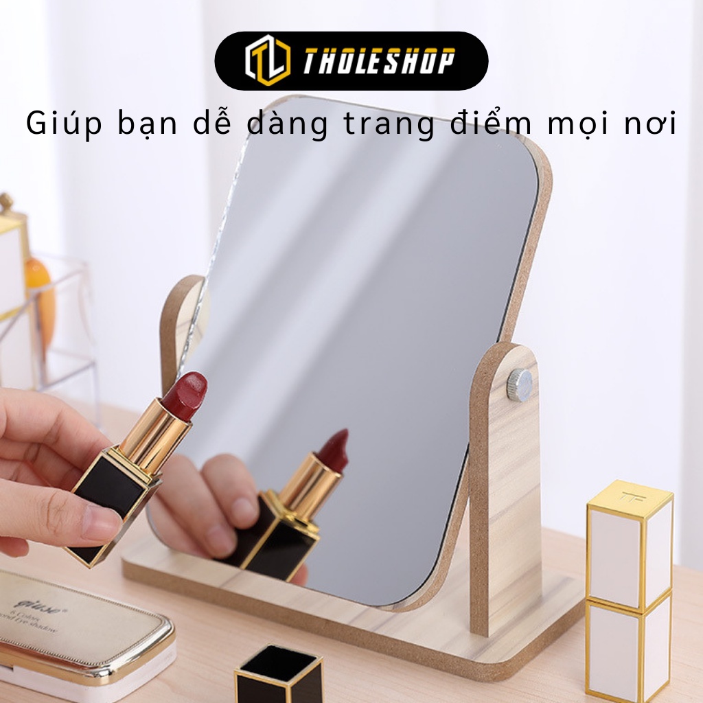 Gương Trang Điểm Để Bàn - Gương Soi Gỗ Để Bàn Có Thể Xoay 360, Trang Trí Phòng 1056