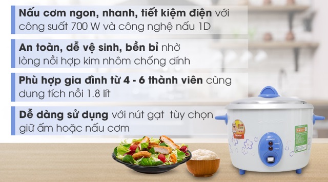 Nồi cơm điện Sharp 1.8 lít KSH-D19V-xả kho. Dung tích 1.8” lít phù hợp nấu cơm cho gia đình 4 - thành viên | BigBuy360 - bigbuy360.vn