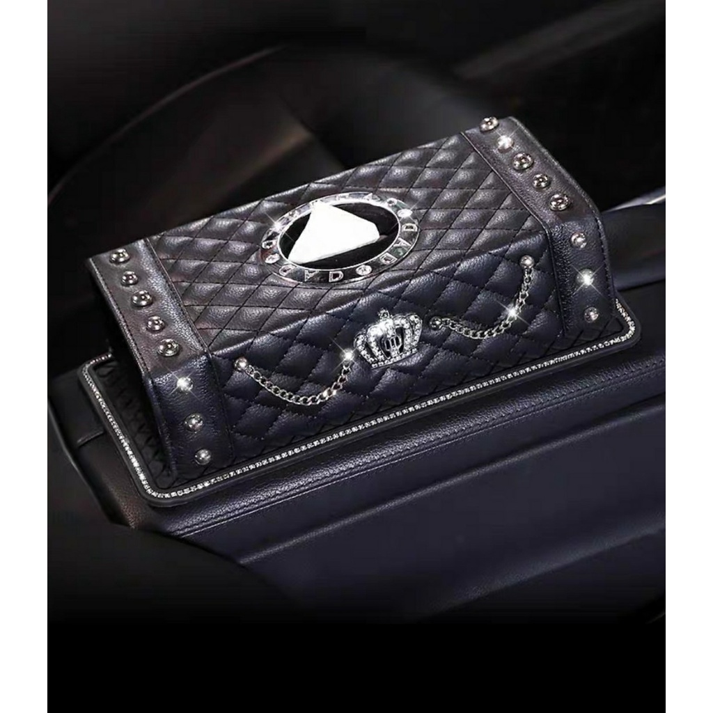 Hộp Đựng Khăn Giấy Trên Ô Tô Vương Miện Hoàng Gia Đính Đá Cao Cấp