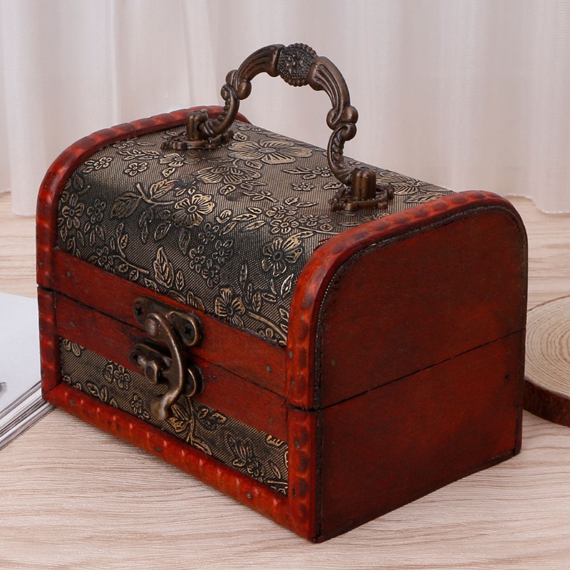 Hộp đựng trang sức có khóa cài bằng gỗ handmade phong cách vintage nhỏ gọn