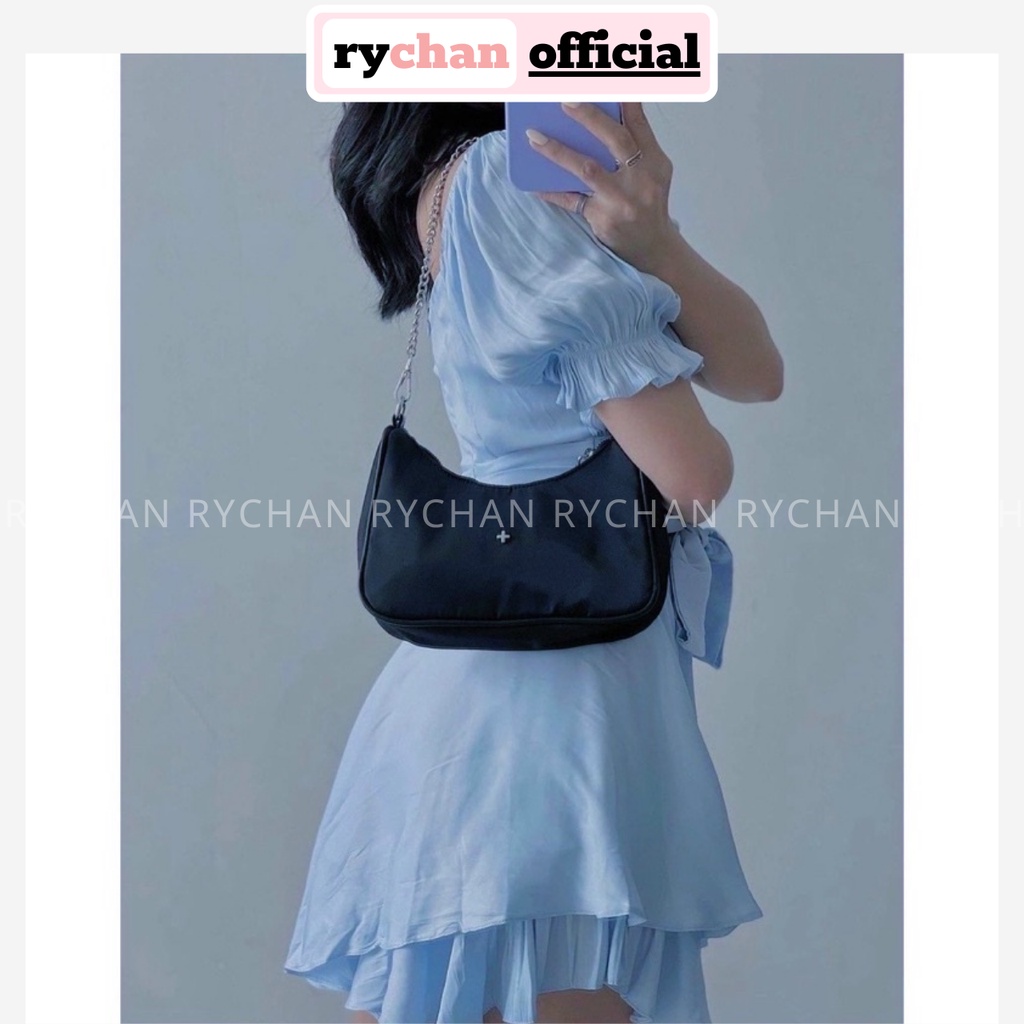 Đầm Váy Nữ Dự Tiệc Trễ Vai Nhúng Ngực Thắt Nơ Eo Đuôi 2 Tà Dày Dặn Màu Trắng Đen Xanh [ẢNH THẬT CUỐI] - DX9840