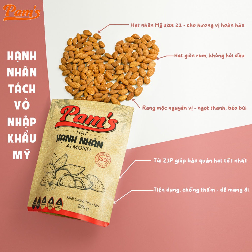 Hạnh Nhân Mỹ Tách Vỏ Nhập Khẩu Pams - Giàu Đạm, Vitamin, Dùng Ăn Kiêng, Mẹ Bầu