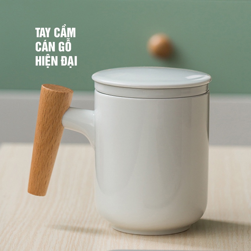 Cốc trà có lõi lọc ly uống trà bằng gốm sứ có lắp đậy thiết kế hiện đại dung tích 300ml Tea Cup