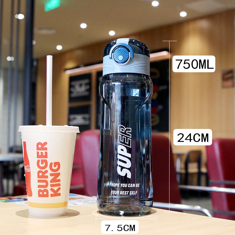 Bình nước thể thao có ống hút dung tích lớn 750ml, Bình Đựng Nước Tập Gym đi xe đạp 🍓