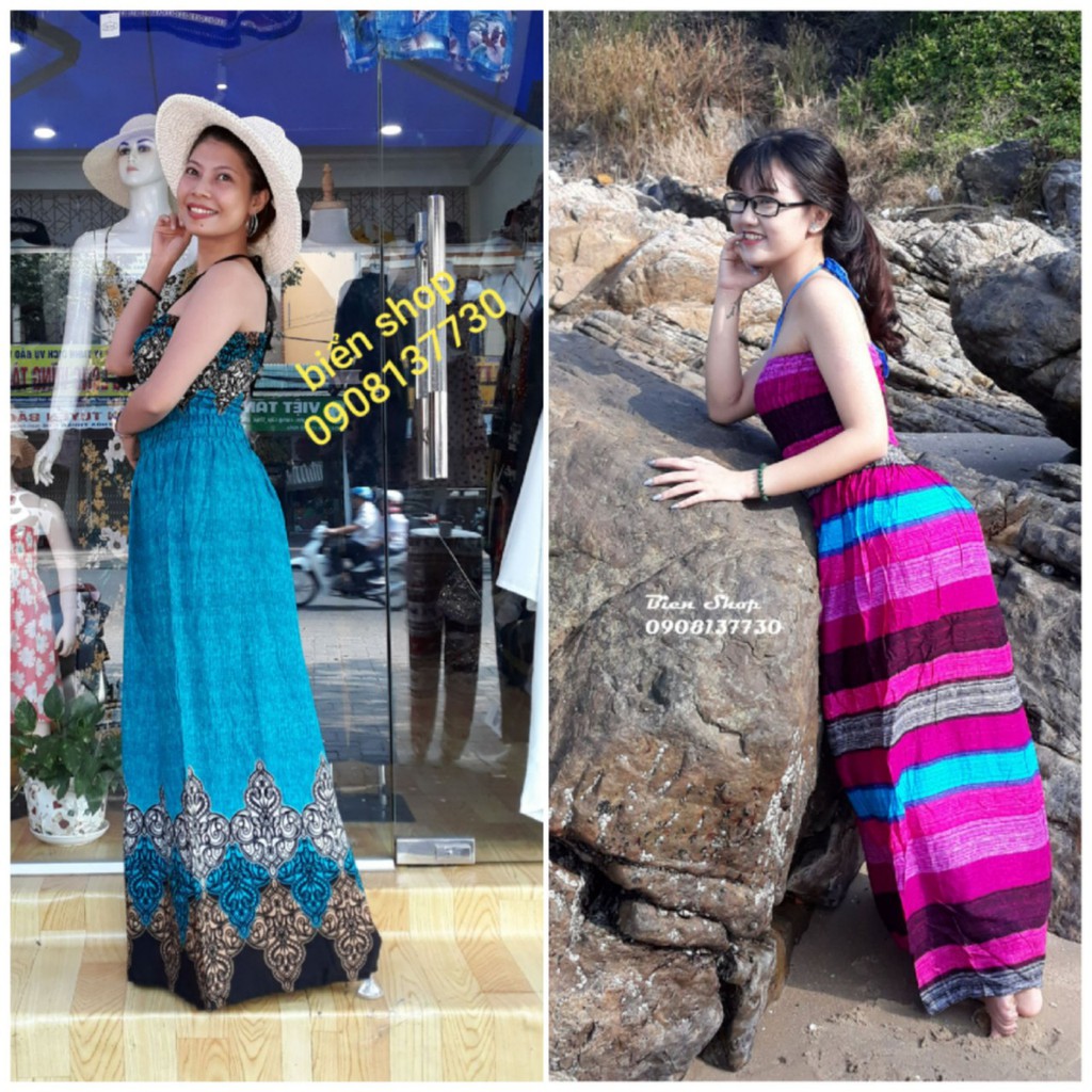 Đầm maxi cúp ngực quyến rũ (sọc/thổ cẩm/hoa lá)
