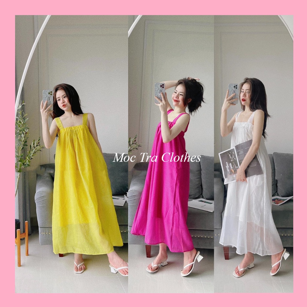 Đầm maxi hai dây bản to dáng suông dài tiểu thư chất tơ mềm siêu xinh, Váy 2 dây nữ dáng dài đi biển rẻ đẹp