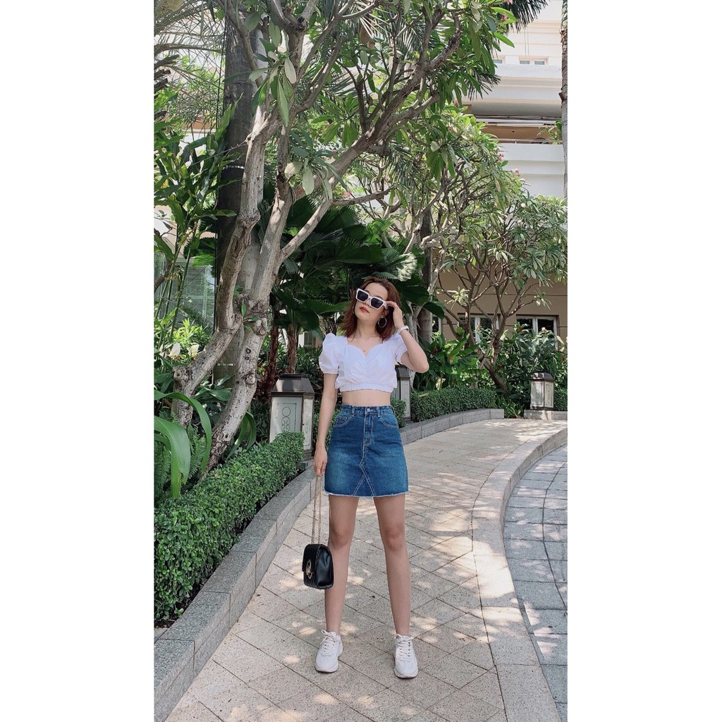 ÁO CR TAY PHỒNG BO THUN EO MÀU TRẮNG