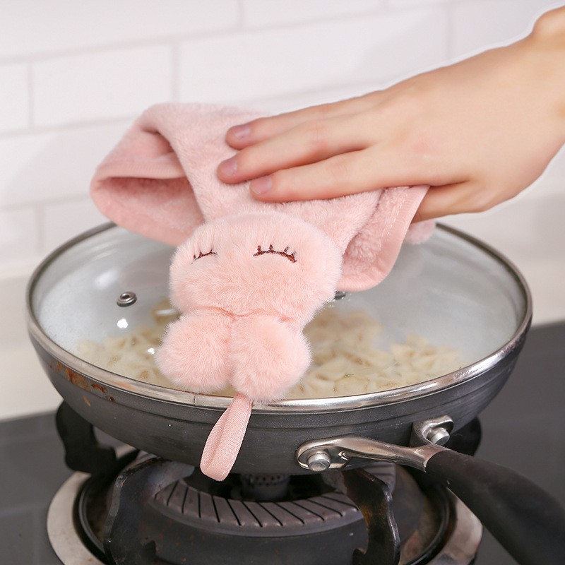 1 Khăn Lau Tay Treo Tường Hình Thỏ Hoạt Hình Dễ Thương Dày Dặn Thấm Hút Nước Không Dễ Bị Mất